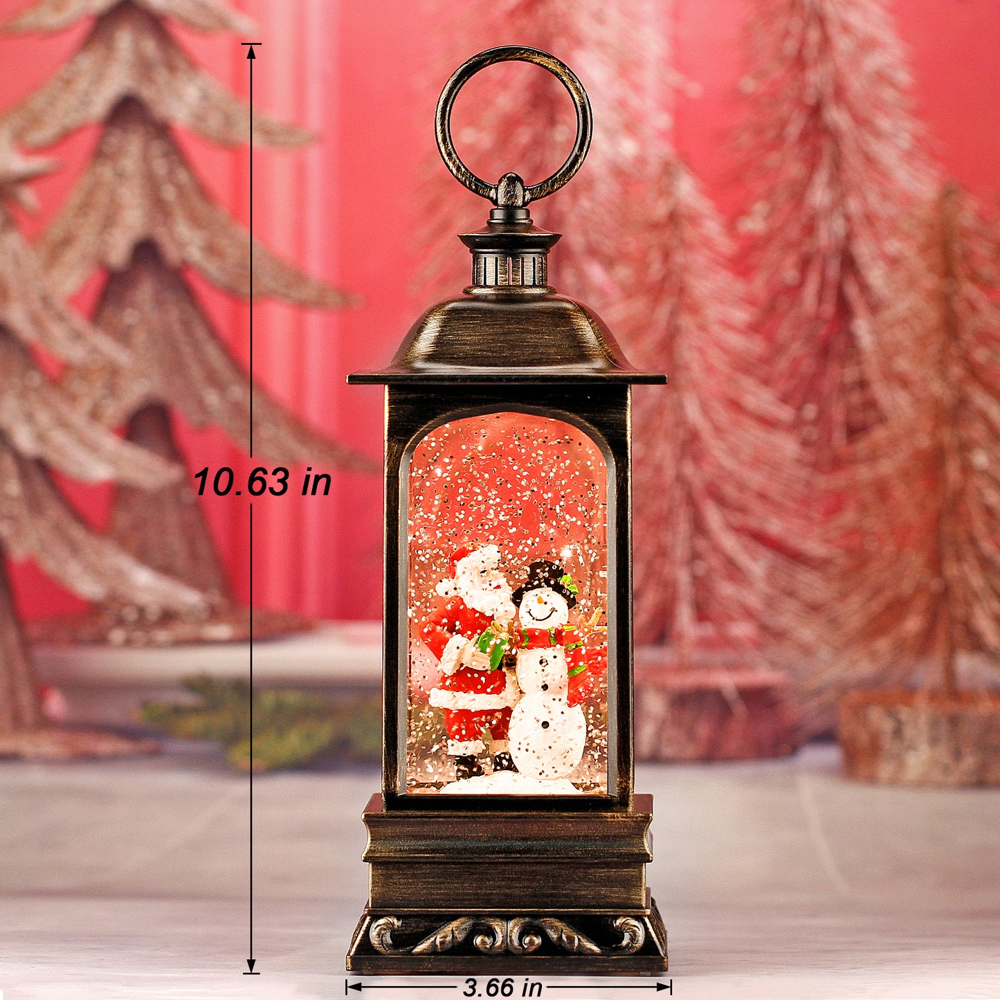 Christmas Decorations Musical Snow Globe Lantern, Water Glittering Lighted Plug-in , 3 AAA Battery Operated & USB Powered, Santa Claus, Christmas Tree and Elk…