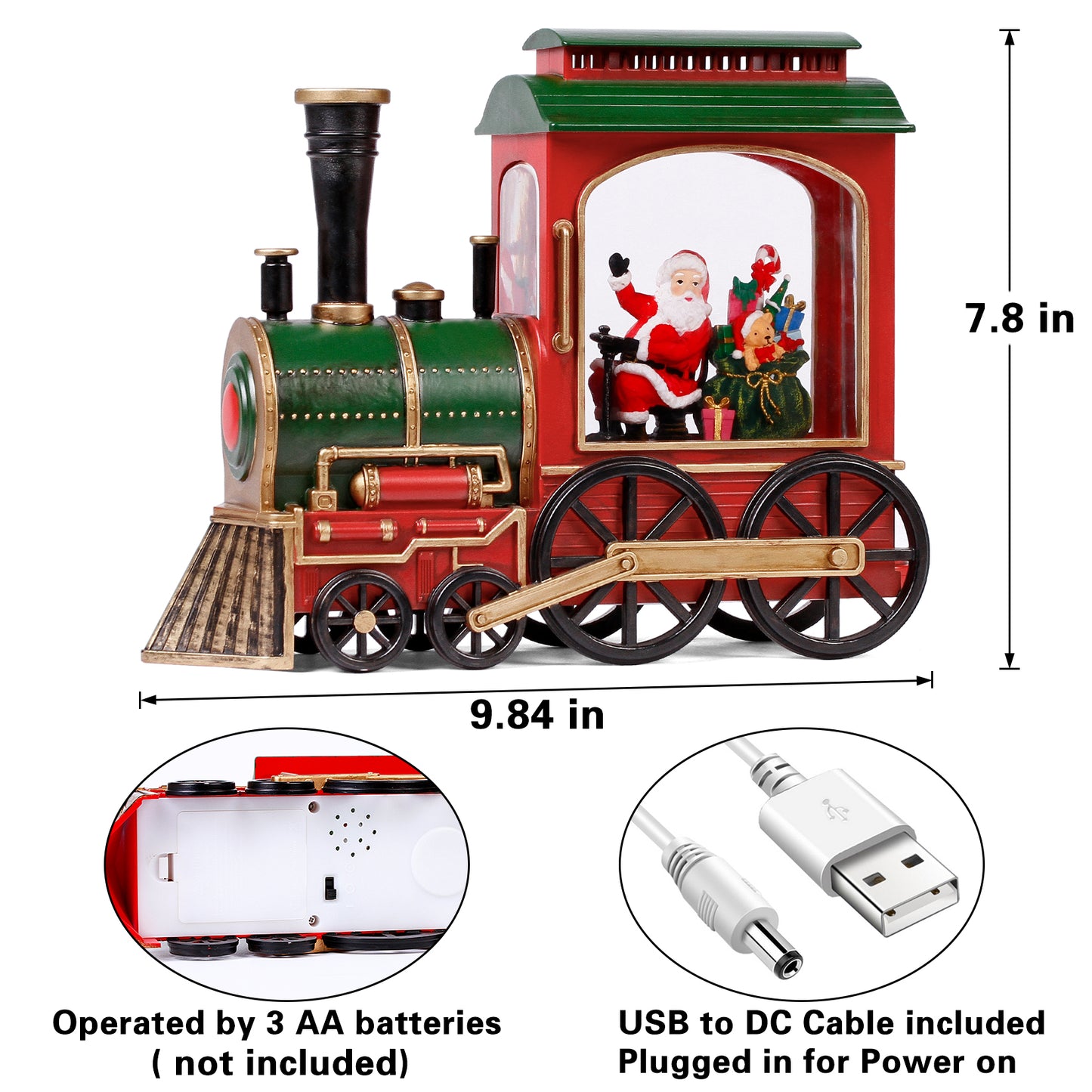 Christmas Snow Globe Lantern-Santa in Musical Train LED Water Glittering with 6H Timer,Battery Operated & USB Operated Music Box for Christmas Home Decoration and Gift…