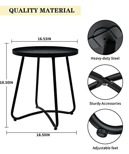 Outdoor Side Table, Small Round End Table with Tray top, Waterproof Metal Patio Side Table for Garden Balcony Entryway, Easy Assembly