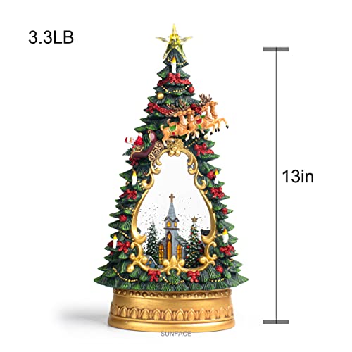 SUNFACE Christmas Trees Figurine Church Scene Snow Globe with Swirling Glitter – Music