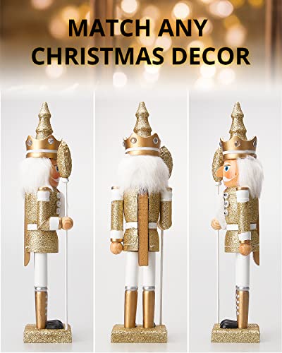 Nutcracker Christmas Decorations,15 Inch Traditional Wooden Nutcracker King Soldier,Festive Christmas Décor for Shelves and Tables