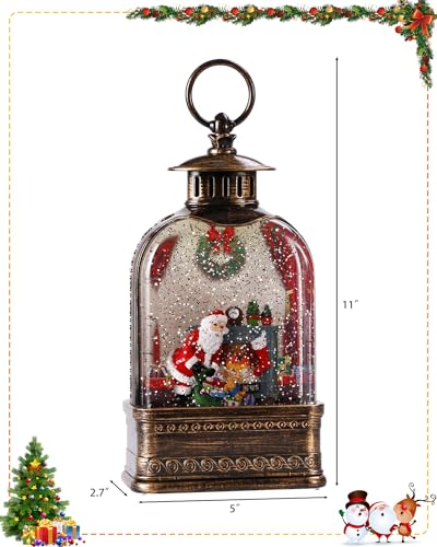 Snow Globe,11 Inch Christmas Snow Globe,Musical Glittering Lantern Swirling,Christmas Decorations Indoor Ornament Gifts Santa and Home, Battery or USB Powered