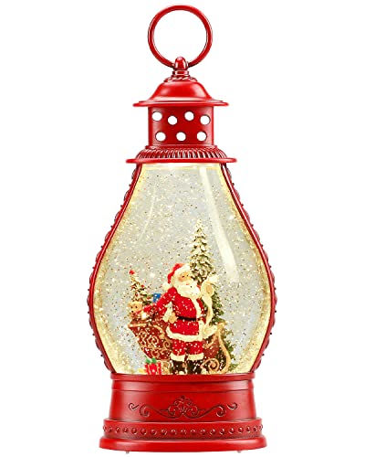 Snow Globe,Santa Christmas Festival Snow Globe,Glittering Lantern Swirling,Gifts Festival Ornament Musical ,Battery or USB Powered, Red