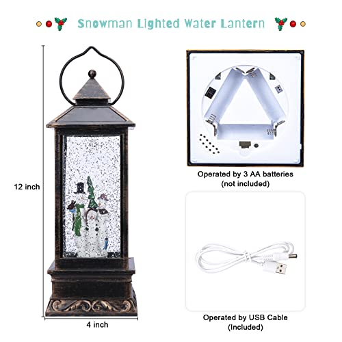 Snow Globe Christmas Decorations, Snowman Family in Musical Lantern Christmas Snow Globe with USB or Battery Operated Lighted LED Water Glittering Hanging Christmas Decor Home Ornament and Gifts
