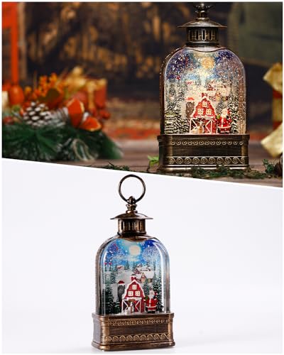 Snow Globe,11 Inch Christmas Snow Globes,Musical Glittering Lantern Swirling,Christmas Decorations Indoor Ornament Gifts Santa Home Décor Accents, Battery Or USB Powered