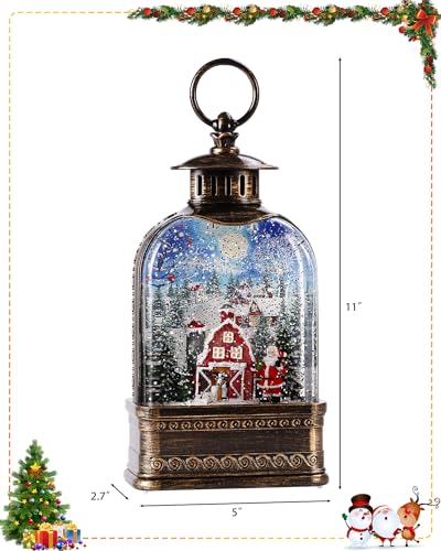 Snow Globe,11 Inch Christmas Snow Globes,Musical Glittering Lantern Swirling,Christmas Decorations Indoor Ornament Gifts Santa Home Décor Accents, Battery Or USB Powered