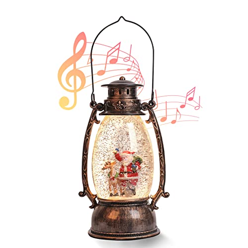 Snow Globe Lighted Christmas Decorations, Musical Christmas Snow Globe Lantern with Swirling Glitter, Santa Claus Christmas Holiday Party Gifts and Decorations…