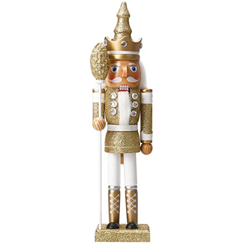 Nutcracker Christmas Decorations,15 Inch Traditional Wooden Nutcracker King Soldier,Festive Christmas Décor for Shelves and Tables