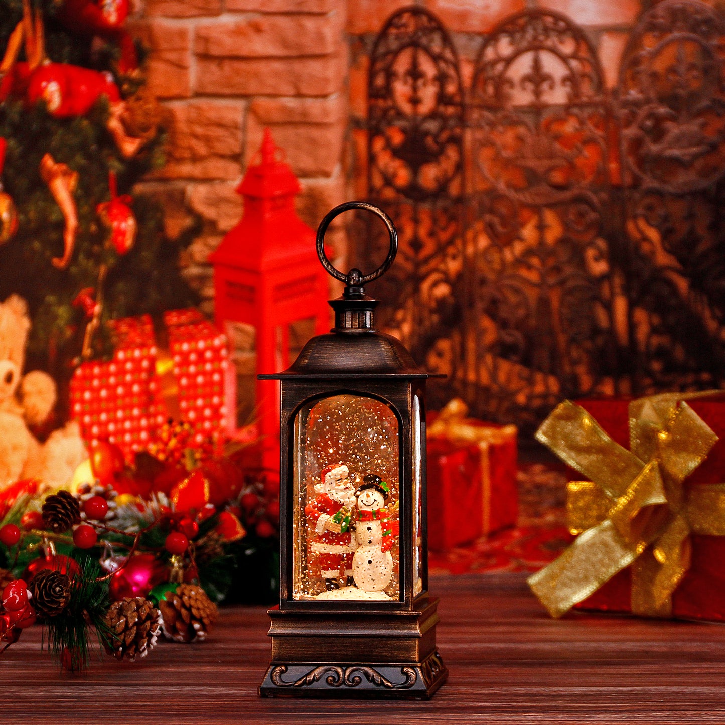 Christmas Decorations Musical Snow Globe Lantern, Water Glittering Lighted Plug-in , 3 AAA Battery Operated & USB Powered, Santa Claus, Christmas Tree and Elk…