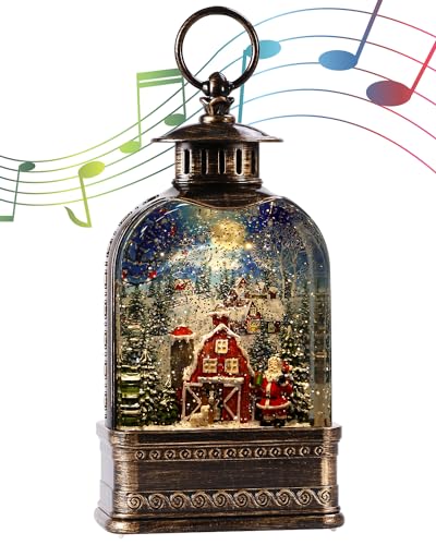 Snow Globe,11 Inch Christmas Snow Globes,Musical Glittering Lantern Swirling,Christmas Decorations Indoor Ornament Gifts Santa Home Décor Accents, Battery Or USB Powered