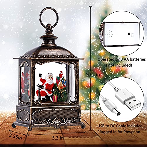 Musical Snow Globe Water Lantern with Timer, Battery Operated & USB Cord Powered Water Glitters Swirling Snow Globe Lantern Holiday Home Decor(Santa Claus and Gifts)