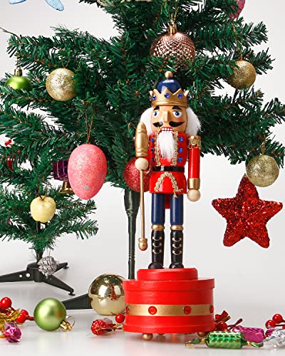 Nutcracker Christmas Decorations,12 Inch Musical Traditional Wooden Nutcracker King Soldier,Festive Christmas Décor for Shelves and Tables
