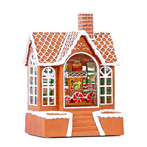 Musical Christmas Scene Village Houses Snow Globe, 10 Inch Lighted Christmas Collectible Buildings Water Lantern with Swirling Glitter, Santa's Cake Shop