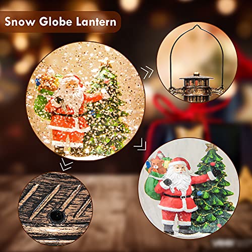 7.5" Christmas Snow Globe Lantern, Lighted Santa Claus and Christmas Tree Swirling Glitter Snow Globe Water Lantern for Christmas Home Decoration, Battery Operated or USB Powered (no Music)