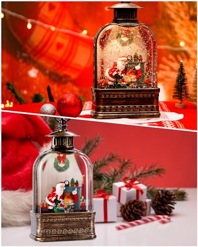 Snow Globe,11 Inch Christmas Snow Globe,Musical Glittering Lantern Swirling,Christmas Decorations Indoor Ornament Gifts Santa and Home, Battery or USB Powered