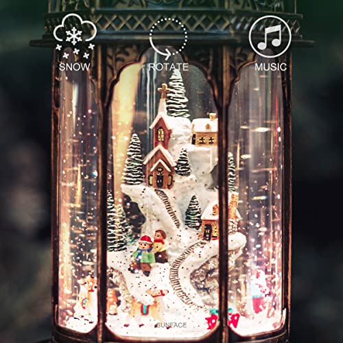 SUNFACE 11" Rotating Scene Christmas Snow Globe Musical Water Lantern Light (Snow Mountain Town)