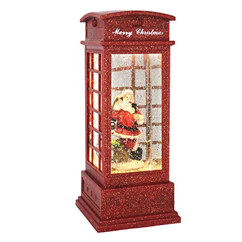 Eldnacele Christmas Snow Globe Lantern Phone Booth, Swirling Water Glittering Battery Operated Festicval Ornament with Timer for Christmas Tabletop Centerpiece Home Decoration(Phone Booth)