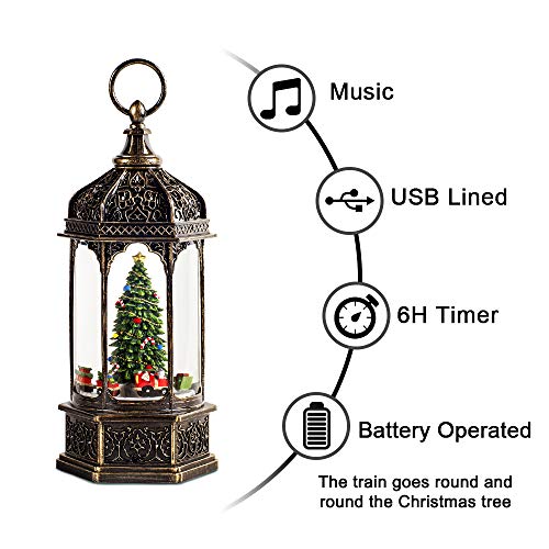 12.5'' Rotating Scene Musical Christmas Snow Globe Light Lantern- Christmas Tree