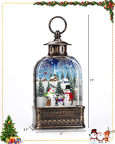 Snow Globe Christmas Snow Globe Lantern, Snowman Musical Sparkly Swirling Snow, Christma Ornament Batteries or USB Cable, Holiday Decoration(11 Inch)