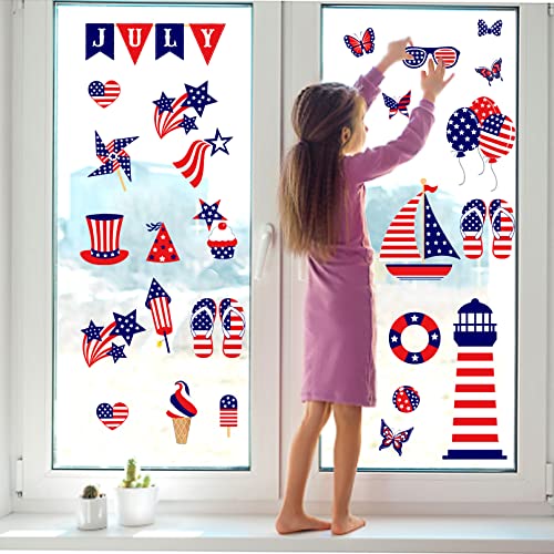 4th of July Patriotic Window Clings Memorial Day Decorations Double-Sided for Glass Windows 4 Sheets USA Stars Fourth Window Clings Veterans Day Independence Day Patriotic Holiday Decorations