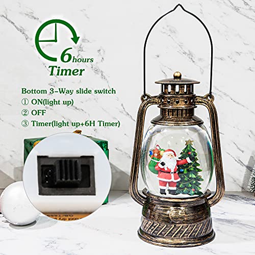 7.5" Christmas Snow Globe Lantern, Lighted Santa Claus and Christmas Tree Swirling Glitter Snow Globe Water Lantern for Christmas Home Decoration, Battery Operated or USB Powered (no Music)