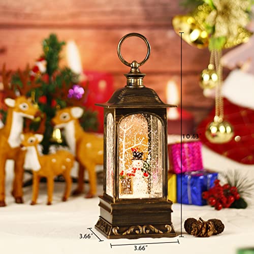 Christmas Decorations Musical Snow Globe Lantern, Glittering Lighted Plug-in , 3 AA Battery Operated & USB Powered, Cardinal Bird and Snowman