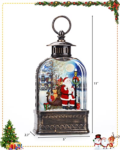 Snow Globe Christmas Snow Globe Lantern, Santa Claus Musical Sparkly Swirling Snow, Christma Ornament 3 Settings Batteries or USB Cable, Holiday Decoration (11 Inch)