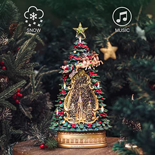 SUNFACE Christmas Trees Figurine Church Scene Snow Globe with Swirling Glitter – Music