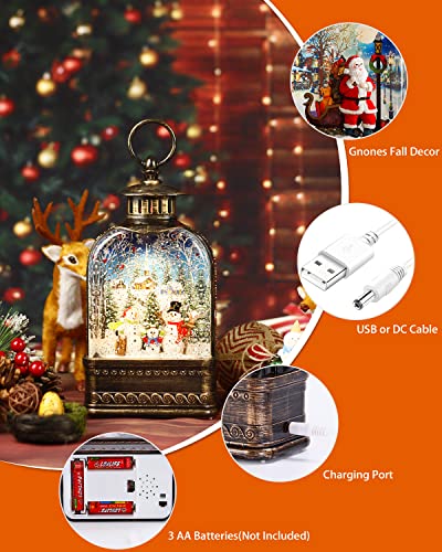 Snow Globe Christmas Snow Globe Lantern, Snowman Musical Sparkly Swirling Snow, Christma Ornament Batteries or USB Cable, Holiday Decoration(11 Inch)