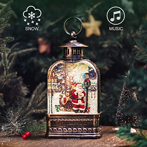 SUNFACE 9.5" Town Scene Christmas Snow Globe Musical Water Lantern Light (Golden)