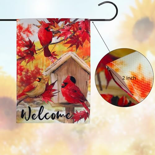 Cardinal Red Bird Welcome Garden Flags Fall 12×18 Double Sided for Outside Decoration Farmhouse Fall Decor Seasonal Yard Flags Red Bird Vertica Flags for a Festive Holiday Autumn Thanksgiving Decorations for Home