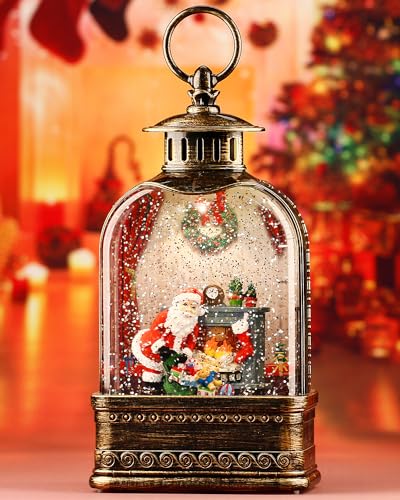 Snow Globe,11 Inch Christmas Snow Globe,Musical Glittering Lantern Swirling,Christmas Decorations Indoor Ornament Gifts Santa and Home, Battery or USB Powered