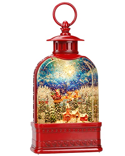 Snow Globe Christmas Snow Globe Red Lantern, Musical Sparkly Swirling Snow, Christma Ornament 3 Settings Batteries or USB Cable, Holiday Decoration(11 Inch)