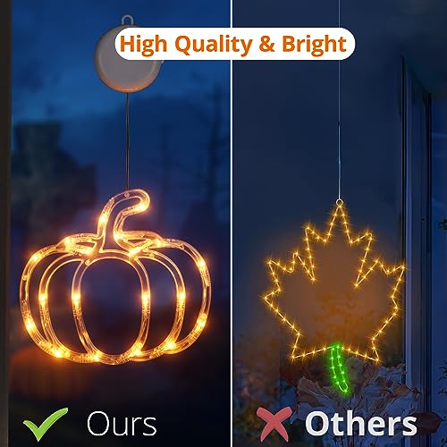 Fall Decor Lighted Window Decoration, 3 Pack Thanksgiving Maple Leaves & Pumpkin Lights, Battery Operated LED Fall Decorations for Home Autumn Thanksgiving Harvest Party Decorations
