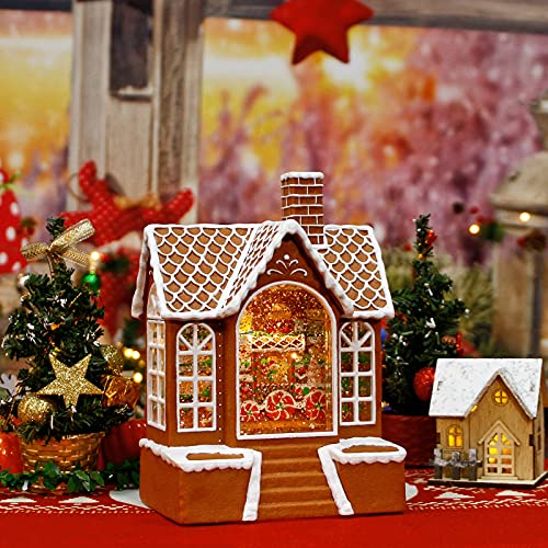 Musical Christmas Scene Village Houses Snow Globe, 10 Inch Lighted Christmas Collectible Buildings Water Lantern with Swirling Glitter, Santa's Cake Shop