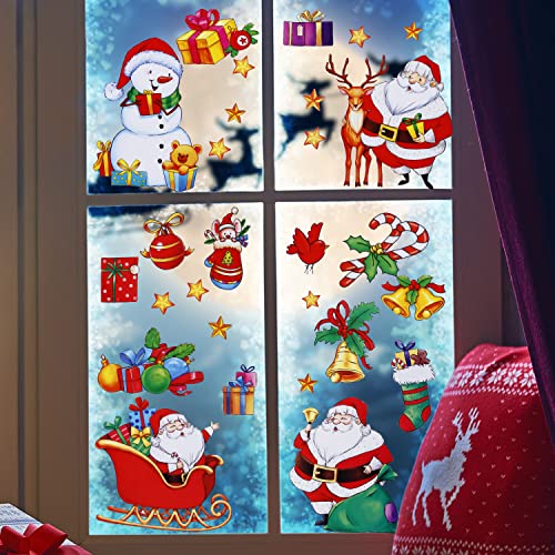 Christmas Window Clings Santa Claus Decorations, 46Pcs Large Size Christmas Window Stickers, Double-Side Removable Decals for Christmas Gifts and Decor…