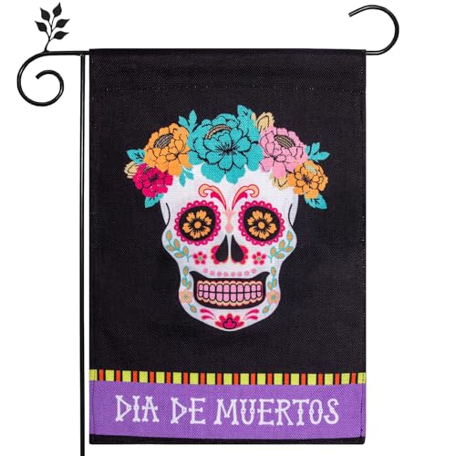 Day of the Dead Garden Flags 12×18 Double Sided for Outside Halloween Decorations Mexican Fiesta Dia DE Los Muertos Banner Washable Skull Decor Seasonal Yard Vertica Flags for a Festive Holiday for Home