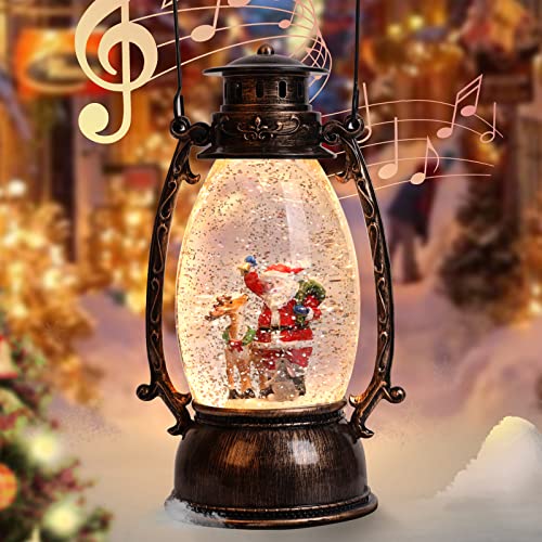 Snow Globe Lighted Christmas Decorations, Musical Christmas Snow Globe Lantern with Swirling Glitter, Santa Claus Christmas Holiday Party Gifts and Decorations…