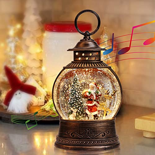 Snow Globe Lighted Christmas Decorations, Musical Christmas Snow Globe Lantern with Swirling Glitter, Santa and Elk, Christmas Holiday Party Gifts and Decorations