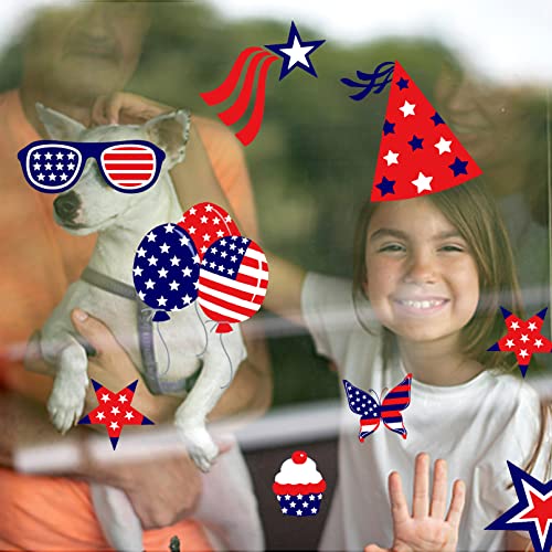 4th of July Patriotic Window Clings Memorial Day Decorations Double-Sided for Glass Windows 4 Sheets USA Stars Fourth Window Clings Veterans Day Independence Day Patriotic Holiday Decorations