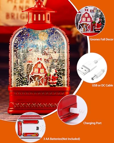 Red Santa Snow Globe,11 Inch Christmas Snow Globes,Musical Glittering Lantern Swirling,Christmas Decorations Indoor Ornament Gifts Santa,Seasonal Home Décor Accents, Battery or USB Powered