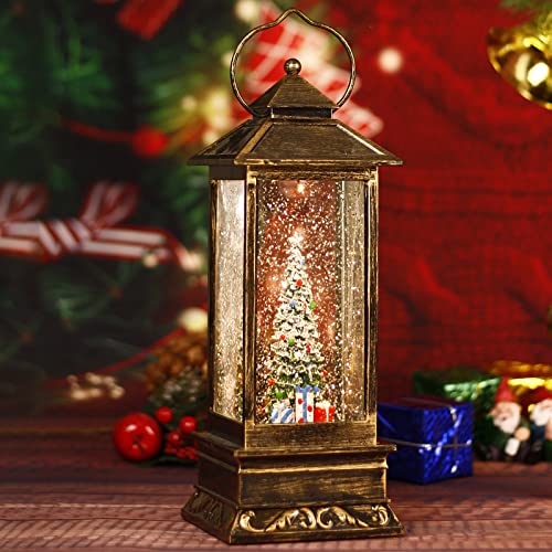 Snow Globe Christmas Lantern Decorations, Musical Snow Globe Lantern with Swirling Glitter, Christmas Tree Lighted Holiday Party Gifts and Decorations…