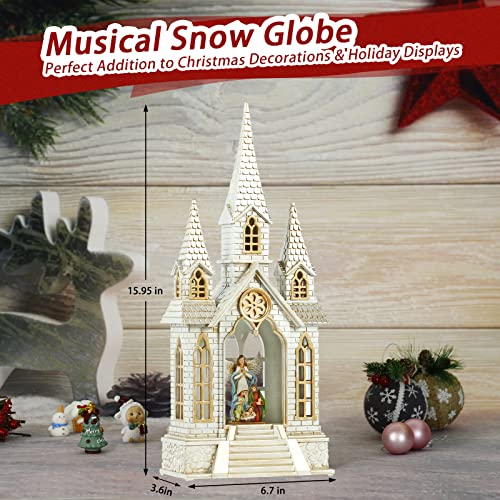 Snow Globe Nativity Church Lighted Lantern with Music, Christmas Snow Globe Swirling Lantern, Graduation/Christian Home Decor