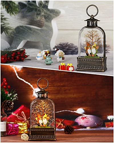 Gnomes Snow Globe, Fall Decoration, Thanksgiving Snow Globe Lantern, Christmas Snow Globe Musical Sparkly Swirling Snow, 3 Settings Batteries or USB Cable, Holiday Decoration (9.9Inch)