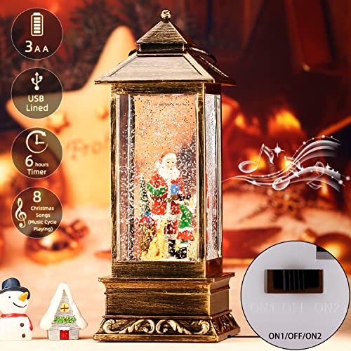 Snow Globe Christmas Lantern Decorations, Musical Snow Globe Lantern with Swirling Glitter, Santa Claus Lighted Holiday Party Gifts and Decorations…