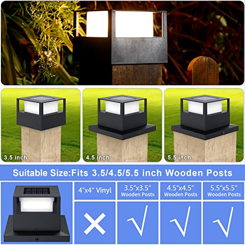 4 Pack Solar Post Lights Outdoor Solar Post Cap Lights, 20 Lumen High Brightness Waterproof LED Fence Post Solar Lights with Base for 4x4 5x5 6x6 Wooden Posts,Black