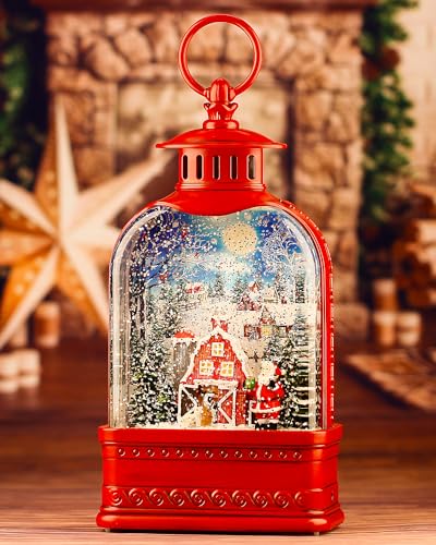 Red Santa Snow Globe,11 Inch Christmas Snow Globes,Musical Glittering Lantern Swirling,Christmas Decorations Indoor Ornament Gifts Santa,Seasonal Home Décor Accents, Battery or USB Powered