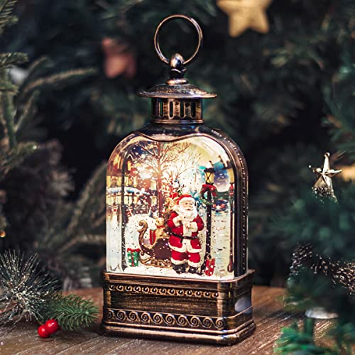 SUNFACE 9.5" Town Scene Christmas Snow Globe Musical Water Lantern Light (Golden)