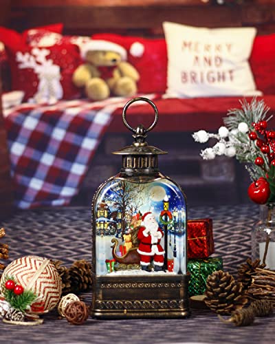 Snow Globe Christmas Snow Globe Lantern, Santa Claus Musical Sparkly Swirling Snow, Christma Ornament 3 Settings Batteries or USB Cable, Holiday Decoration (11 Inch)