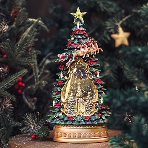 SUNFACE Christmas Trees Figurine Church Scene Snow Globe with Swirling Glitter – Music